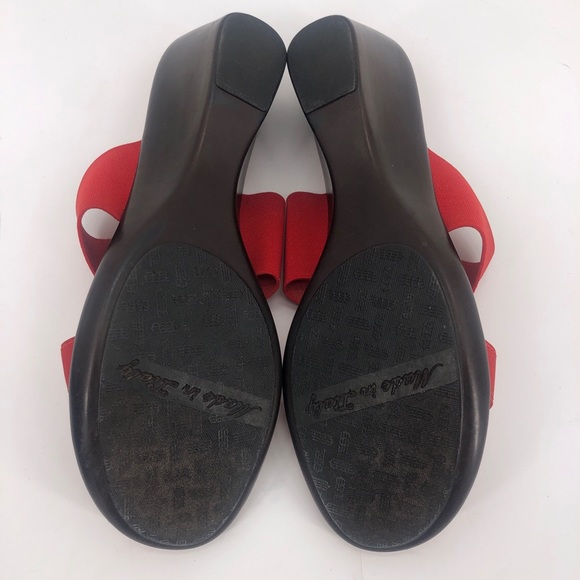 Red Italian Elastic Wedge Sandals Suede Lined - Picture 6 of 6
